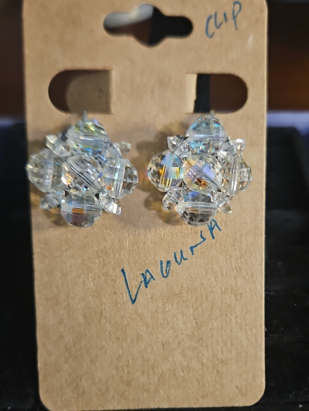 Crystal Cluster Clip-On Earrings - Clear Aurora